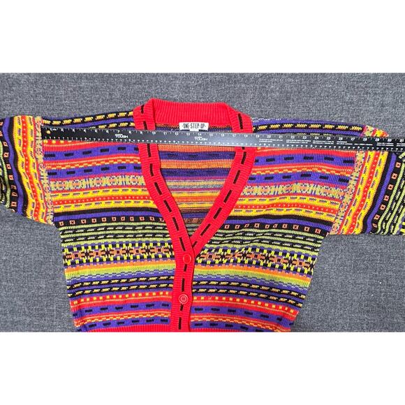 Vtg 80s 90s One Step Up Dopamine Cardigan Oversized Knit Sweater Sz S Unisex EUC - Picture 14 of 15